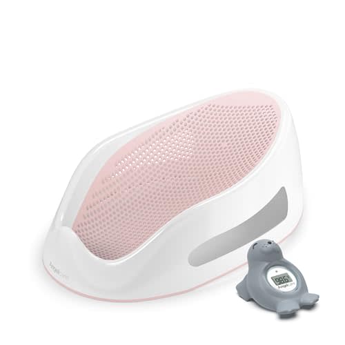 Angelcare Baby Pink Soft Touch Bath Support & Thermometer Bundle | Newborn Baby Bathtub 0-6 Months | Baby Registry Must-Have | Newborn Essentials for Safe & Comfortable Bath Time