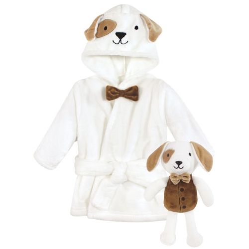 Hudson Baby Unisex Baby Plush Bathrobe and Toy Set, Dog, One Size