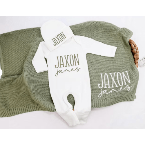 Custom Embroidered Newborn Onesie & Blanket
