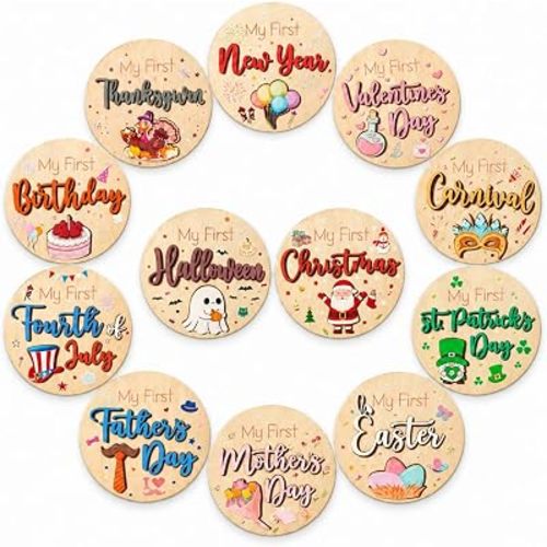 12 Pcs My First Christmas, My First Holiday Milestone Signs, Baby Milestone Signs, Baby Announcement Sign, Newborn Announcement Sign, New Year Newborn Photo Props for Shower Party Supplies Gift (A)