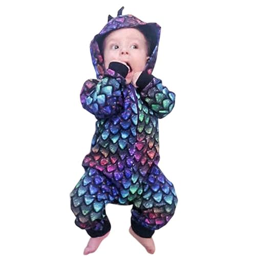 Yuemengxuan Newborn Infant Baby Boys Girls Cartoon Dragon Dinosaur Hooded Romper Jumpsuit Pajamas Outfits
