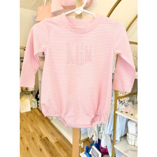 Pink Stripe Embroidered Bubble- Graved Monogram – Little Stitches & Co.