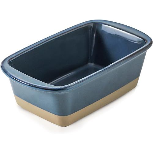 HVH Ceramic Loaf Pan for Baking Bread, 9 x 5 inch Baking Bread Loaf Pan, Rectangular Bread Pan, Bread Baking Pan for Cooking, Farmhouse Style (Blue)