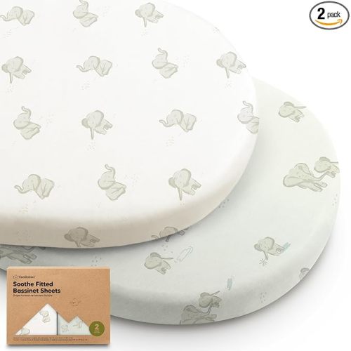 2-Pack Organic Bassinet Sheets for Girls, Boys - 100% Cotton Bassinet Mattress Sheets Compatible with Halo Bassinest Swivel Sleeper, Graco, Baby Delight, Chicco, Unisex Fitted Bassinet Sheets (Elly)