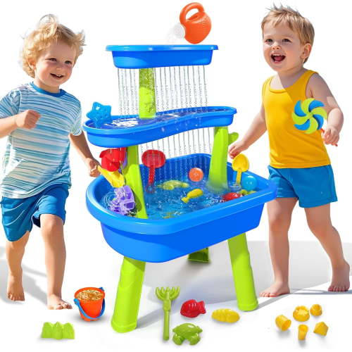 Adofi 3-Tier Sand Water Table for Toddlers 1-3, Outdoor Water Toys for Kids, 36-Piece Kids Water Table Splash Pond Toys Set, Water Table for Kids Ages 4-8, Kids Outdoor Toys