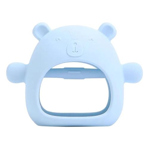 Anti-Drop Baby Teething Toy, BPA Free & Food-Grade Premium Silicone Bear Mitten Teether to Soothe Sore Gums and Relieve Pain, Chew Toy for Sucking Needs for 3m+ Infants (Baby Blue)