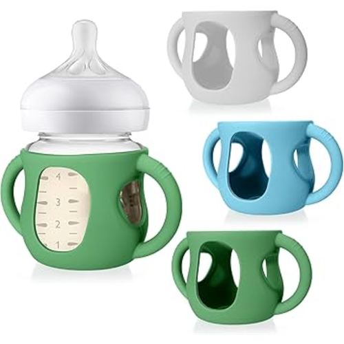 Juome Silicone Sleeves with Handles for Avent Natural Glass Baby Bottle - 3 Pack Anti Breakage Holder for Phillips Avent Baby Bottles, Compatible with Philips Avent Anti Colic Baby Bottles 4 oz