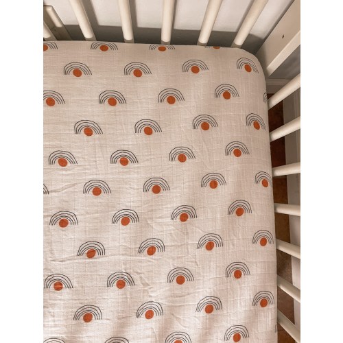 Bamboo Muslin Crib Sheet: Burnt Orange Rainbow Boho Nursery Sun