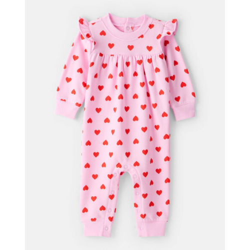 Baby Girl DayDream Fleece Heart Long-Sleeve Jumpsuit - Pink - Carter's | Carter's
