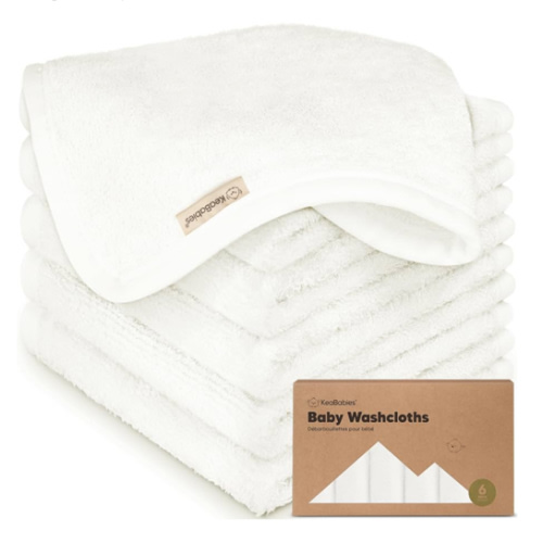 6-Pack Baby Washcloths - Soft Absorbent Viscose from Bamboo Wash Cloths for Babies, Kids, Toddlers, Infant, Newborn Bath Towels, Gentle on Sensitive Skin, 10x10 Reusable Face Towels (White)