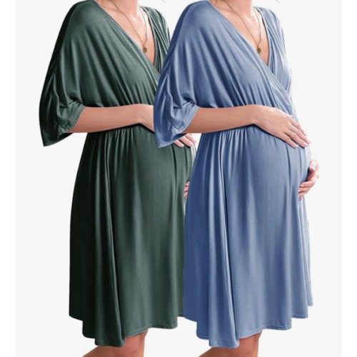 Ekouaer 3 in 1 Labor/Delivery/Hospital Gown 2 Pack Maternity Dress Nursing Nightgown Sleepwear