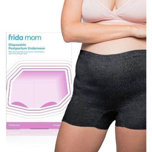 Frida Mom Postpartum Underwear, Disposable Boyshort Panties, Seamless + Stretch Support Black - Heavy Absorbency - Medium - 8ct