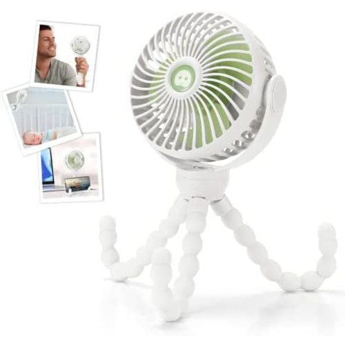 Snawowo Upgraded 4000mAh Baby Stroller Fan, 360°Rotation Mini Portable Fan with Flexible Tripod Clip On Stroller Treadmill Bike Crib Car Seat, USB or Battery Powered Handheld Personal Fan (White)
