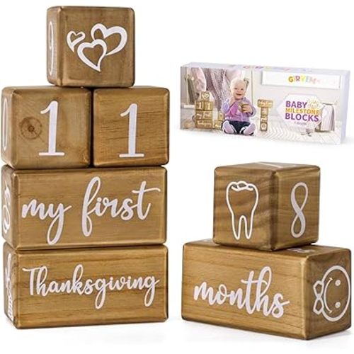 Baby Monthly Milestone Blocks for Boy or Girl, Milestones Age Photo Block Set for Baby Shower, Pregnancy Countdown, 7 Pcs