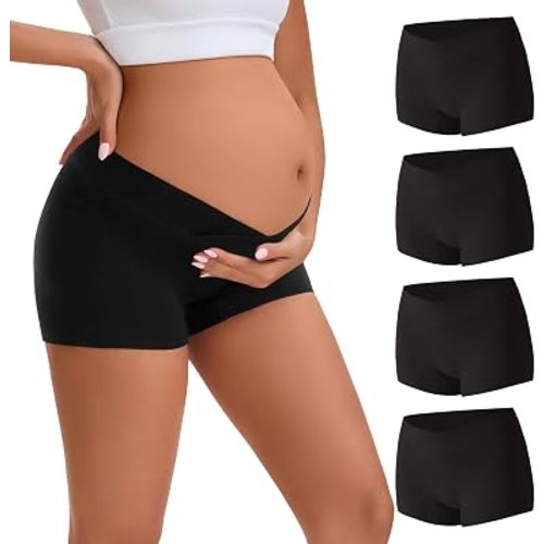 INNERSY Women's Maternity Underwear Cotton Pregnancy Boyshorts 4-Pack