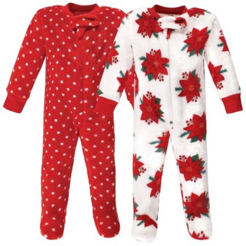 Hudson Baby Infant Girls Plush Sleep and Play, Poinsettia, 3-6 Months
