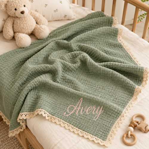 Personalized Baby Girl Blanket with Embroidered Name, Baby Shower Gift for New Mom