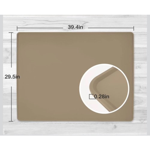KVK Dog Water Mat 39.4×29.5in - Silicone Dog Mats for Food and Water Extra Large - Pet Food Mat for Floors Waterproof - Pet Feeding Mats Prevent Water Food Spills - Taupe