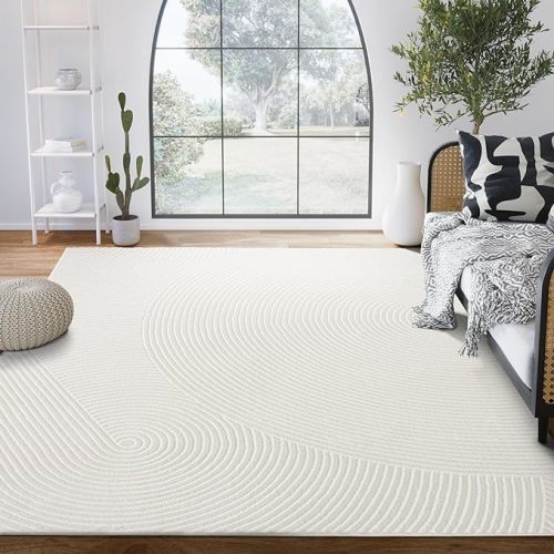 Abani Cream Area Rug 6' x 9' for Living Room, Bedroom - Zen Reiki Circles Pattern - Durable & Easy to Clean