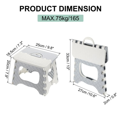 8" Folding Step Stool for Bathroom 165 lbs Capacity Indoors/Outdoors - 9.8 x 7.3 x 7.9inch