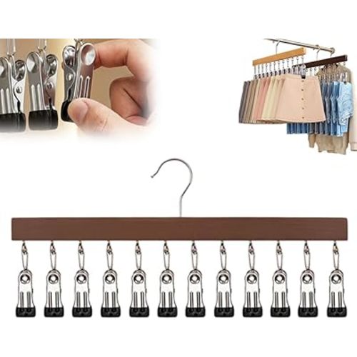 Closet Organizer with 12 Clips, 2026 Upgraded Multi Functional Hanging Closet Organizer with Clips Space Saving Closet Organizers and Storage for Jeans Skirts and Socks (Vintage, 1 Pcs)