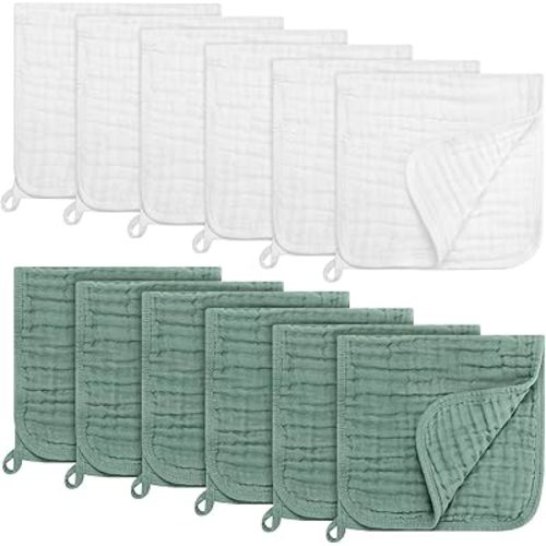 Accmor 12 Pack Muslin Burp Cloths 100% Cotton 20''x10'' Large Extra Soft and Absorbent Baby Burping Cloth for Boys Girls