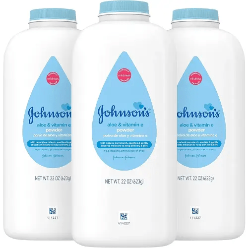 Johnson's Baby Powder with Naturally Derived Cornstarch, Aloe & Vitamin E for Delicate Skin, Hypoallergenic, Free of Parabens, Phthalates & Dyes for Gentle Baby Skin Care, 22 oz, 3 Pack