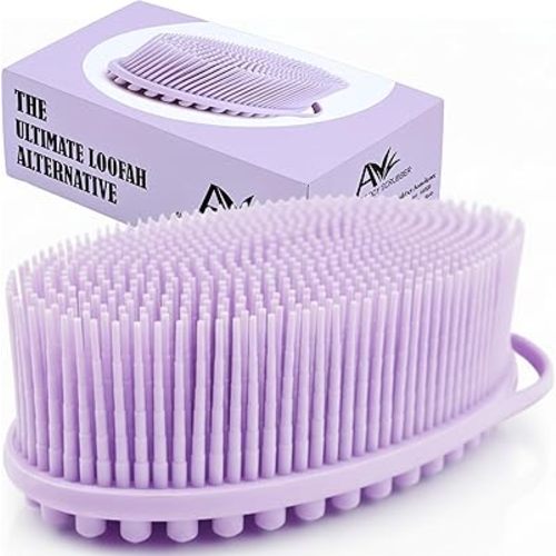 Avilana Premium Silicone Body Scrubber - Trusted Since 2017 - SGS Certified Food Grade Dual Sided Bath Brush, Quick-Dry Exfoliating Loofah Alternative, Massage Brush Sensitive Skin Women Men