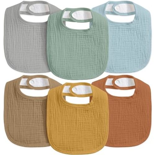 6-Pack Muslin Baby Bibs for Drooling & Teething, Absorbent Bib