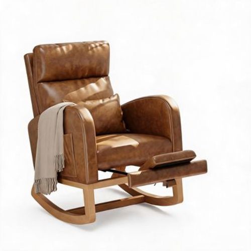 Modern Nursery Glider Rocking Chair with Footrest, Side Pockets & Support Pillow for Living Room Bedroom Nursing Room, Orange