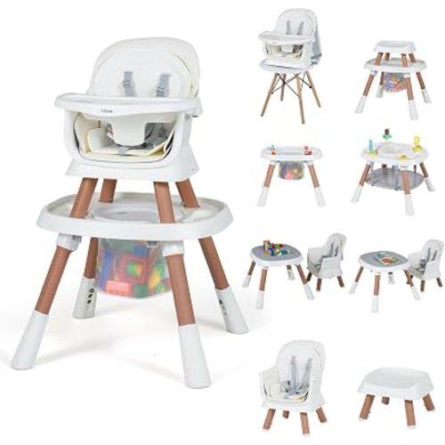 INFANS 9 in 1 High Chair, Convertible Baby Highchair for Babies and Toddlers, Table and Chair Set Building Block Infant Dining Booster Seat, Kids Stool with Activity Children Play Kitchen (Beige)