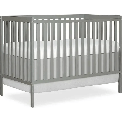 Dream On Me Synergy 5-in-1 Convertible Full-Size Baby Crib with Toddler, Day & Full Bed Conversion in Cool Grey, GreenGuard Gold & JPMA, 3 Mattress Heights, Sustainable Pinewood
