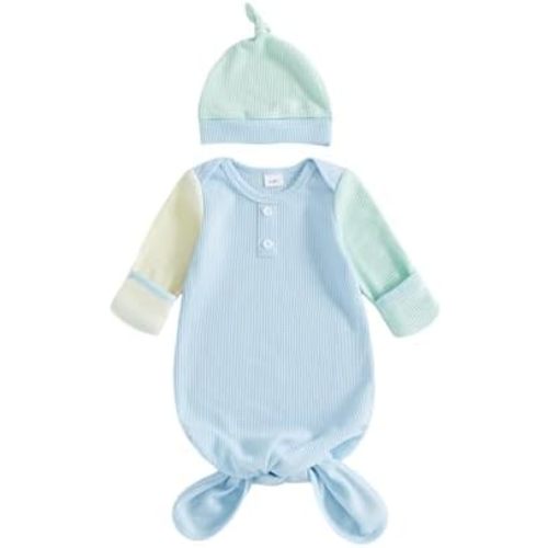 Newborn Baby Boy Girl Sleep Gown Sleeper Knotted Nightgown Hat Pajamas Hospital Coming Home Fall Winter Outfit