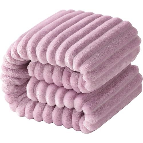 NTBAY Flannel Fuzzy Toddler Blanket, Fluffy Warm and Lightweight Reversible Stripes Design Baby Plush Blanket, 30x40 Inches, Light Purple