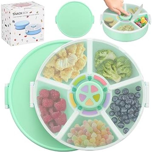 Kids Original Snack Spinner Bundle - Reusable Snack Container with 5 Compartment Dispenser and Lid | BPA and PVC Free | Dishwasher Safe | No Spill, Leakproof,for Toddlers,School (Green-2Pack)