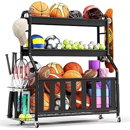 Sports Equipment Organizer, Large Capacity Garage Ball Storage Rack
