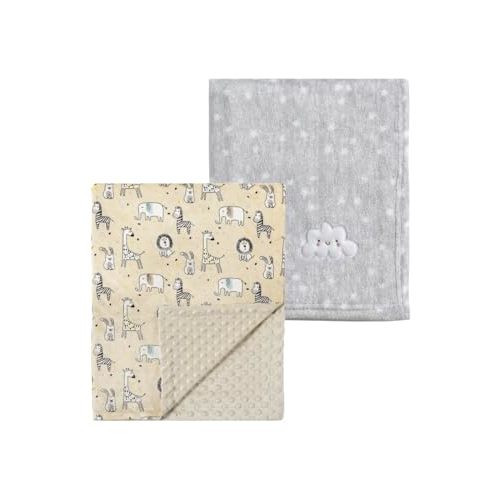 CREVENT 2Pcs 30''X40'' Cute Cozy Fluffy Warm Baby Blankets for Infants Toddlers' Bedding Crib Cot Stroller - Grey Cloud + Minky Zoo