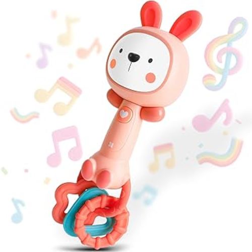 Baby Toys for 6-12-18 Months Toddlers,Baby Essentials Music Rattle Teether Giraffe Sensory Chew Rubber 1st Birthday Gift for 6-18 Months 1+ Year Old Boys Girls (Rabbit)