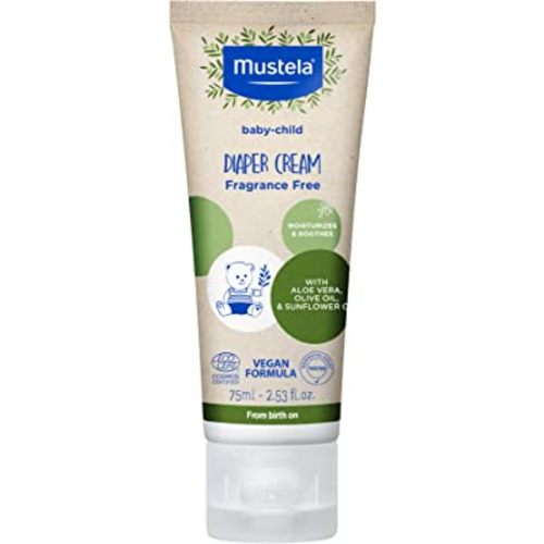 Mustela Baby Natural Diaper Cream - with Olive Oil, Aloe Vera & Sunflower Oil - Fragrance Free, Vegan & EWG Verified - 2.53 fl. oz.