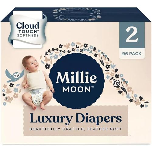 Millie Moon Luxury Diapers – Ultra Soft CloudTouch Disposable Diapers with 12 Hour Absorbency & Wetness Indicator