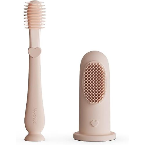 Moonkie Baby Finger Toothbrush Tongue Oral Cleaner Kit for 3 Months +, 2 Pcs (Blush)