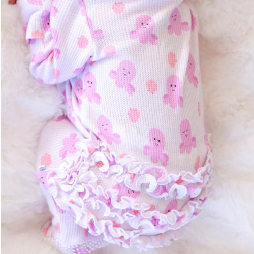 Bamboo Waffle Ruffle Zipper Footie in Sea Snuggles | Caden Lane