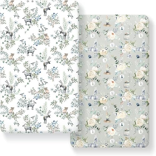 Stretch Ultra Soft Jersey Knit Fitted Crib Sheets Set 2 Pack, Universal Fit All Standard Crib Mattress Pads Safe and Snug, Crib Fitted Sheet for Boys and Girls, Stylish Print