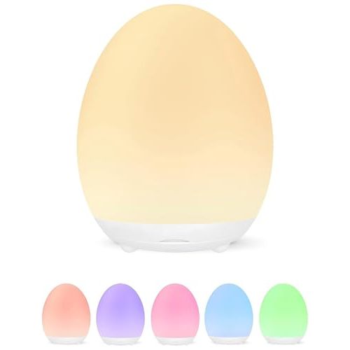 Touch Control Egg Night Light Baby Nursery Silicone Lamp | Warm White & 7 RGB Colors Changing, Stepless Dimming with Brightness Memory, Rechargeable, Drop-Proof, For Breastfeeding