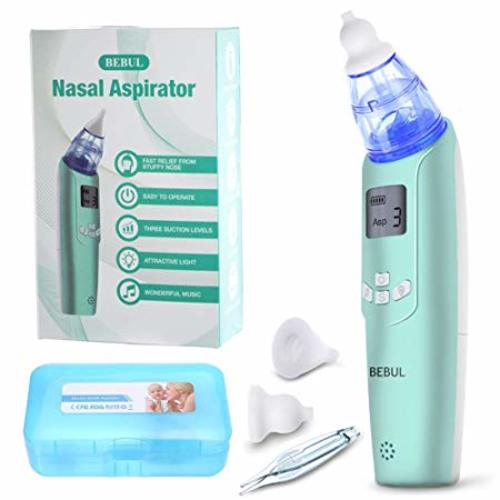 BEBUL Baby Nasal Aspirator Electric Nose Cleaner with 3 Suction Levels, LCD Screen, Flashlight and Music, Battery Operated Nose Suction Aspirator for Infant & Toddler(Light Green)