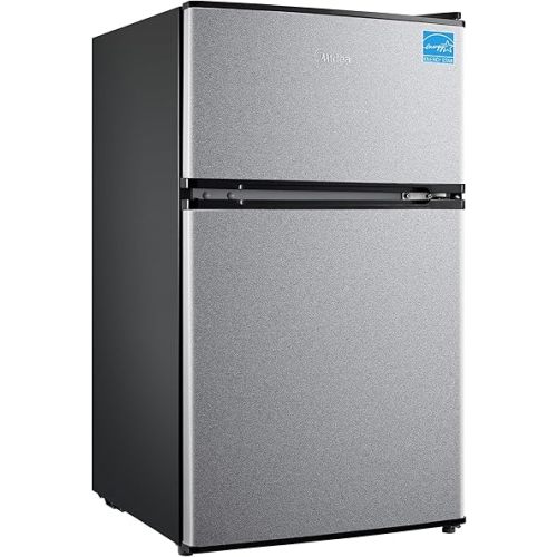 Midea WHD-113FSL 3.1 Cu Ft Compact Fridge with Freezer, Energy Star Certified Mini Fridge with Interior Light, Adjustable Shelves, Perfect for Office, Dorm, Bedroom, Silver
