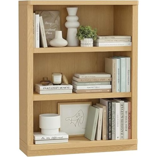 Rresyet 3 -Tier Bookcase and Book Shelf, 31” Wide Bookshelves, Wooden Bookcase Display Storage for Home Office, Living Room and Study Room (Wood)