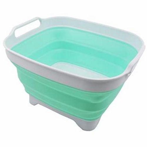 SAMMART 7.5L (2 Gallons) Collapsible Dishpan with Draining Plug, White/Light Green
