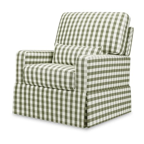 Namesake Crawford Pillowback Comfort Swivel Glider in Green Gingham, Water Repellent & Stain Resistant, Greenguard Gold & CertiPUR-US Certified