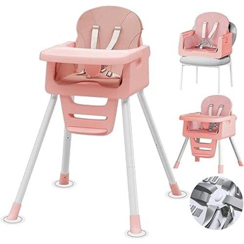 Portable High Chairs for Babies and Toddlers, Convertible Baby Feeding Chair with Tray, Easy Clean High Chair for Toddler with Foot Rest, Infant Highchairs & Booster Seats with Cushion Pink
